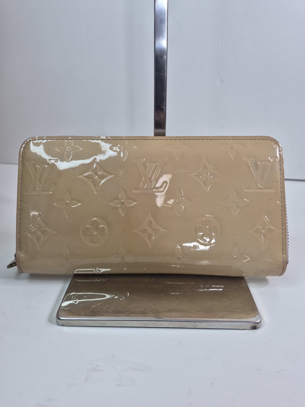 Louis Vuitton Beige Patent Monogram Zip Wallet